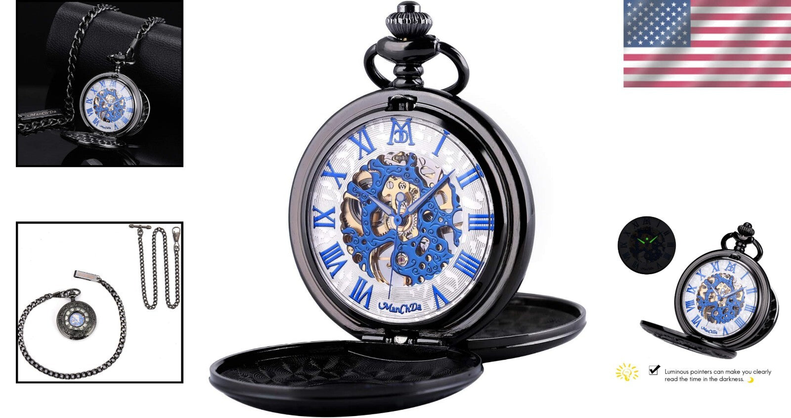 47mm Battery-Free Skeleton Pocket Watch with Custom Engraving - Men’s & Women’s