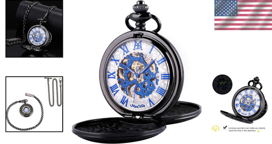 47mm Battery-Free Skeleton Pocket Watch with Custom Engraving - Men’s & Women’s