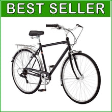Load image into Gallery viewer, 7-Speed Unisex Hybrid Bike with Retro Steel Frame and Cargo Rack for Easy Riding