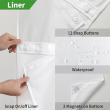 Load image into Gallery viewer, Modern White Shower Curtain with Easy Install Snap-in Liner for Luxury Bathrooms