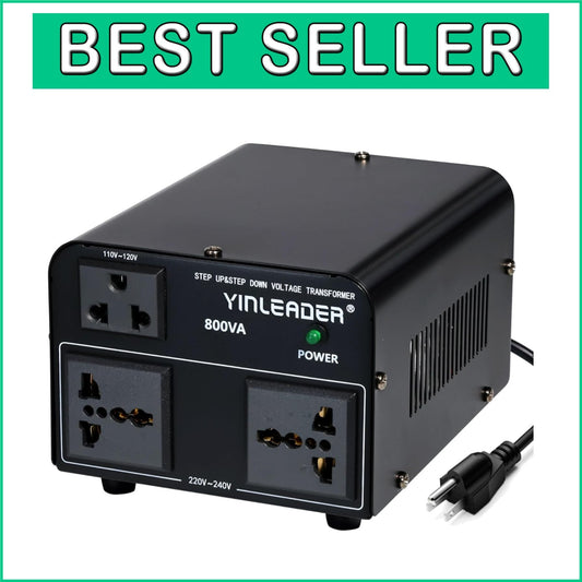 Efficient 800W Voltage Transformer with Universal Sockets & Circuit Protection