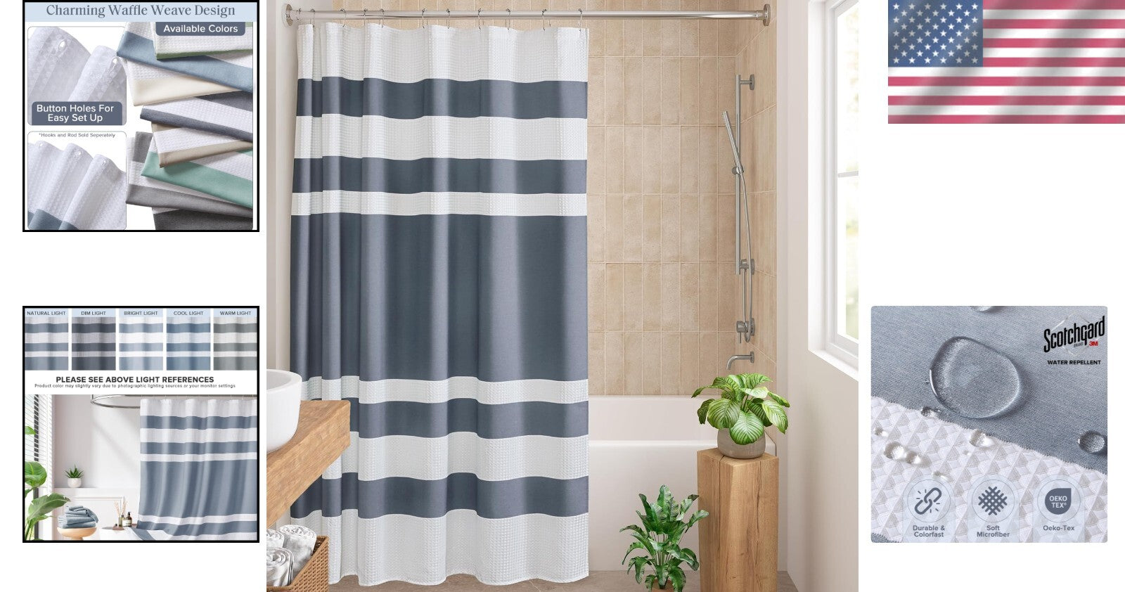 Spa-Quality Indigo Waffle Weave Shower Curtain - 72x84 Modern Bathroom Elegance
