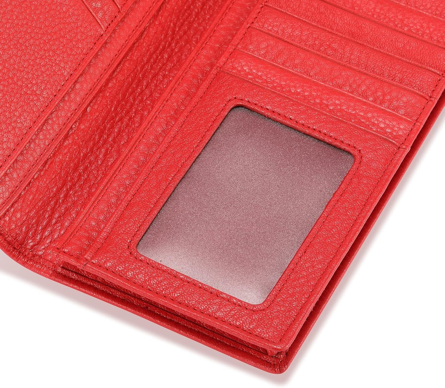 Luxury Bifold Wallet in Pebbled Red Italian Calfskin with 15 Card Slots