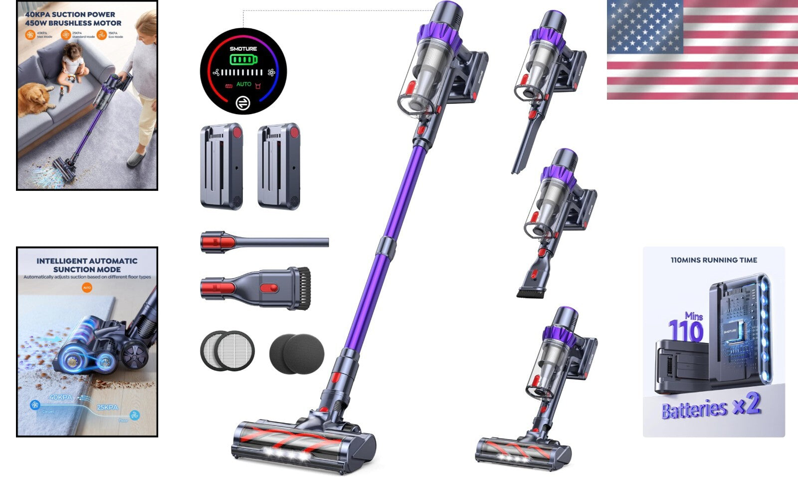 Effortless Cleaning: Cordless Vacuum with Dual Batteries & Touch Screen Control