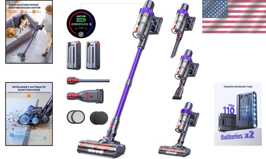 Effortless Cleaning: Cordless Vacuum with Dual Batteries & Touch Screen Control