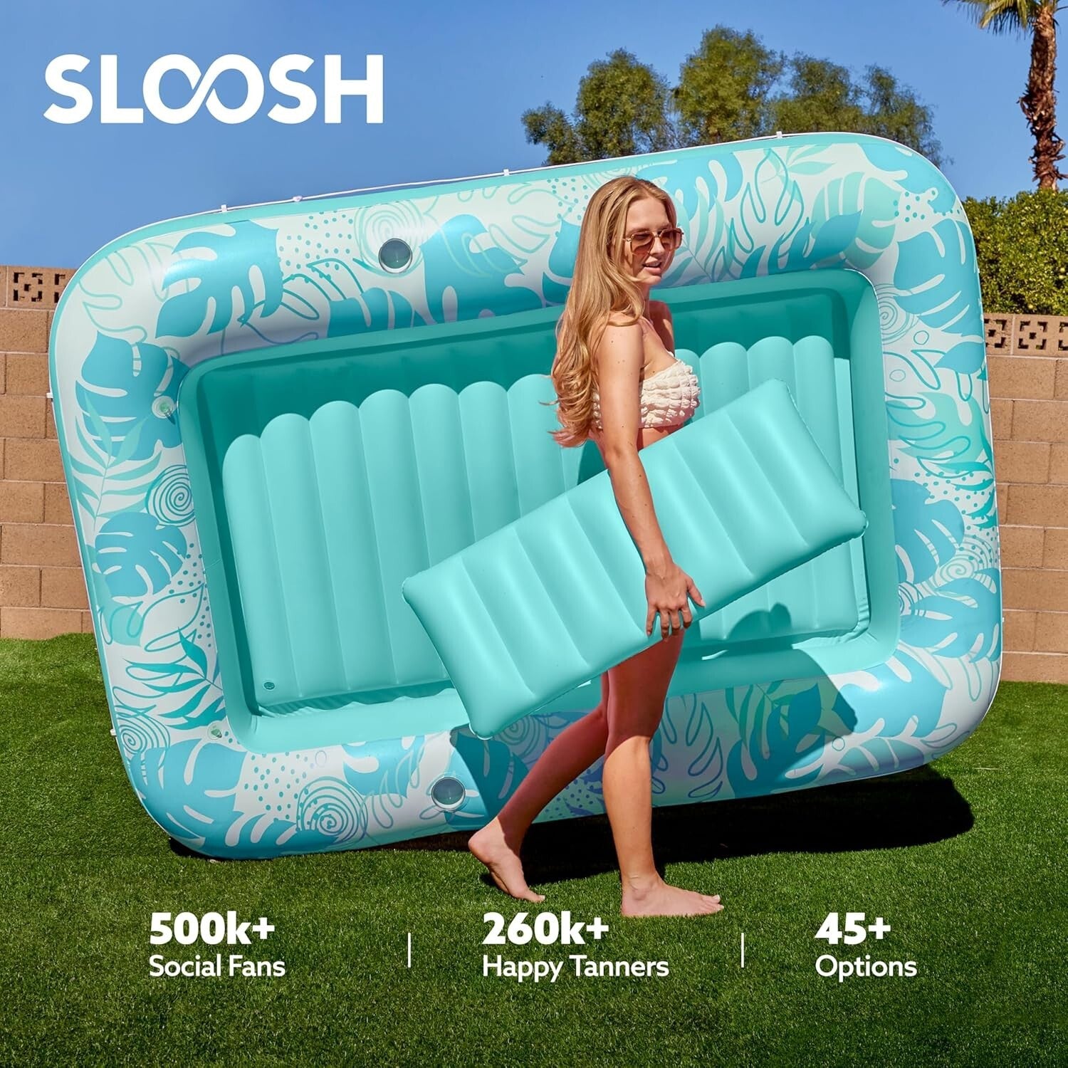 Cyan White Inflatable Pool Raft Float with Drink Holders - Perfect Summer Gift