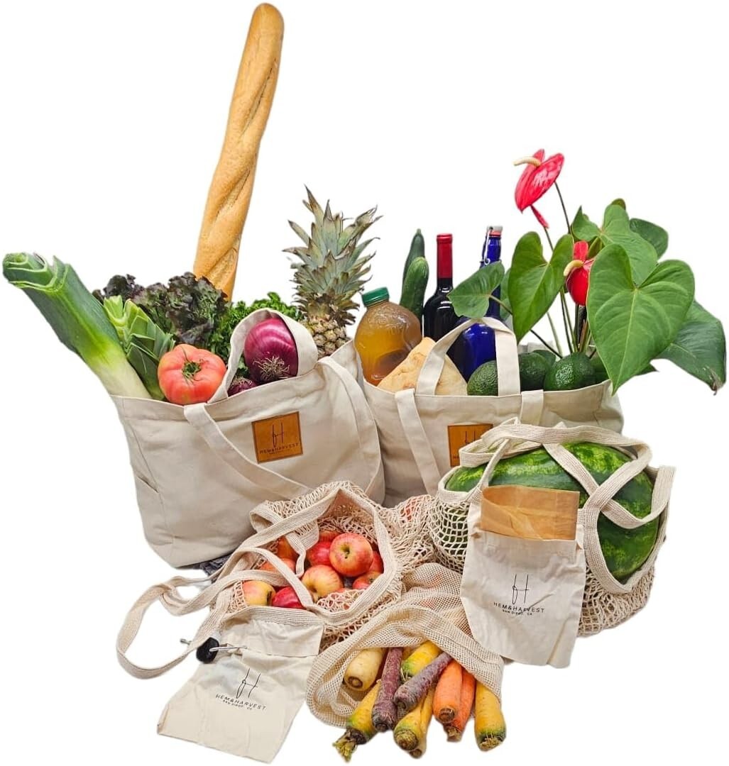 Oversized Canvas Totes Set of 5 with Extra Pockets - Ultimate Grocery Solution