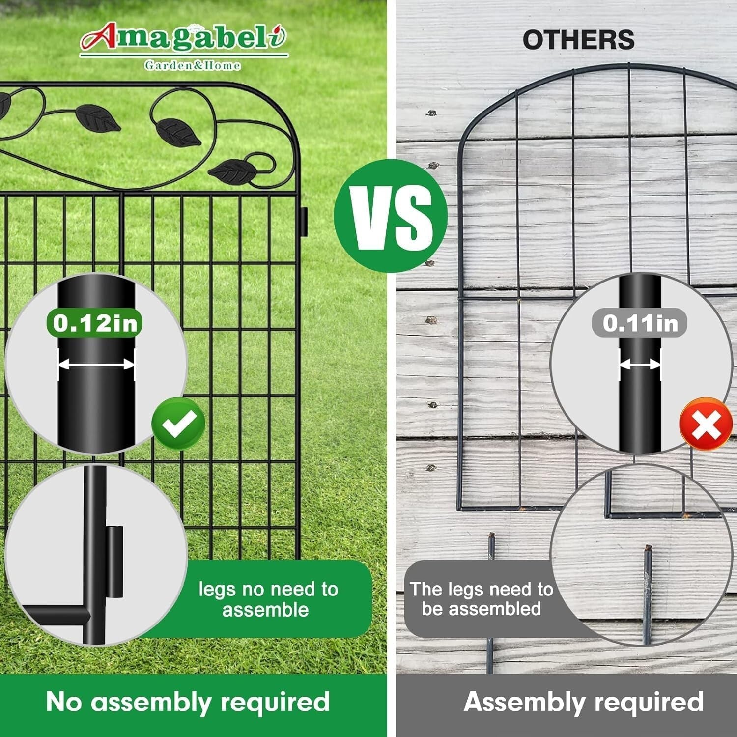 4 Pack Heavy Duty 44" High Rustproof Decorative Garden Fence Panels - 12ft Long