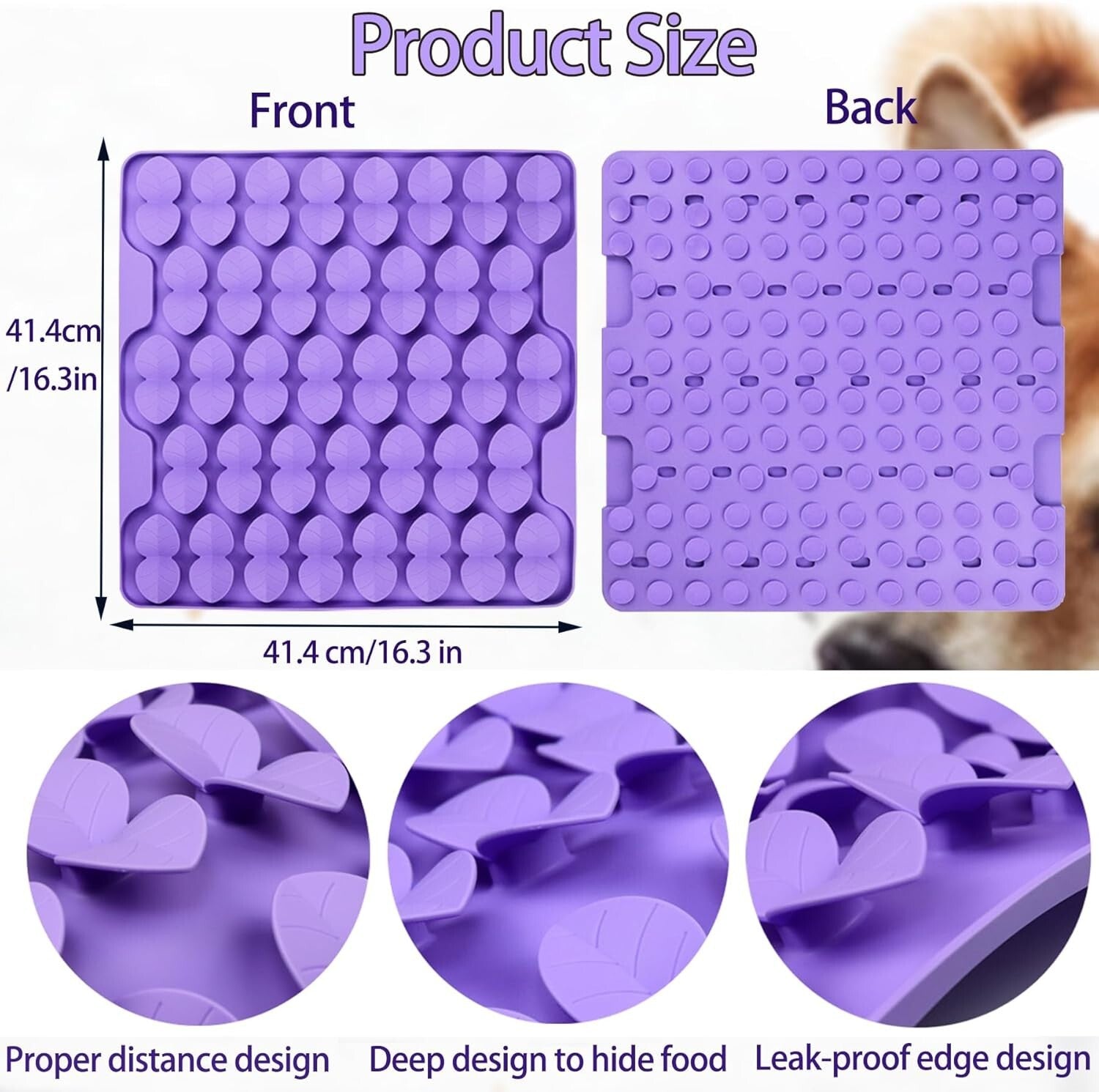 Interactive Snuffle Mat for Large Dogs - Silicone Slow Feeder, 16.3”X16.3”