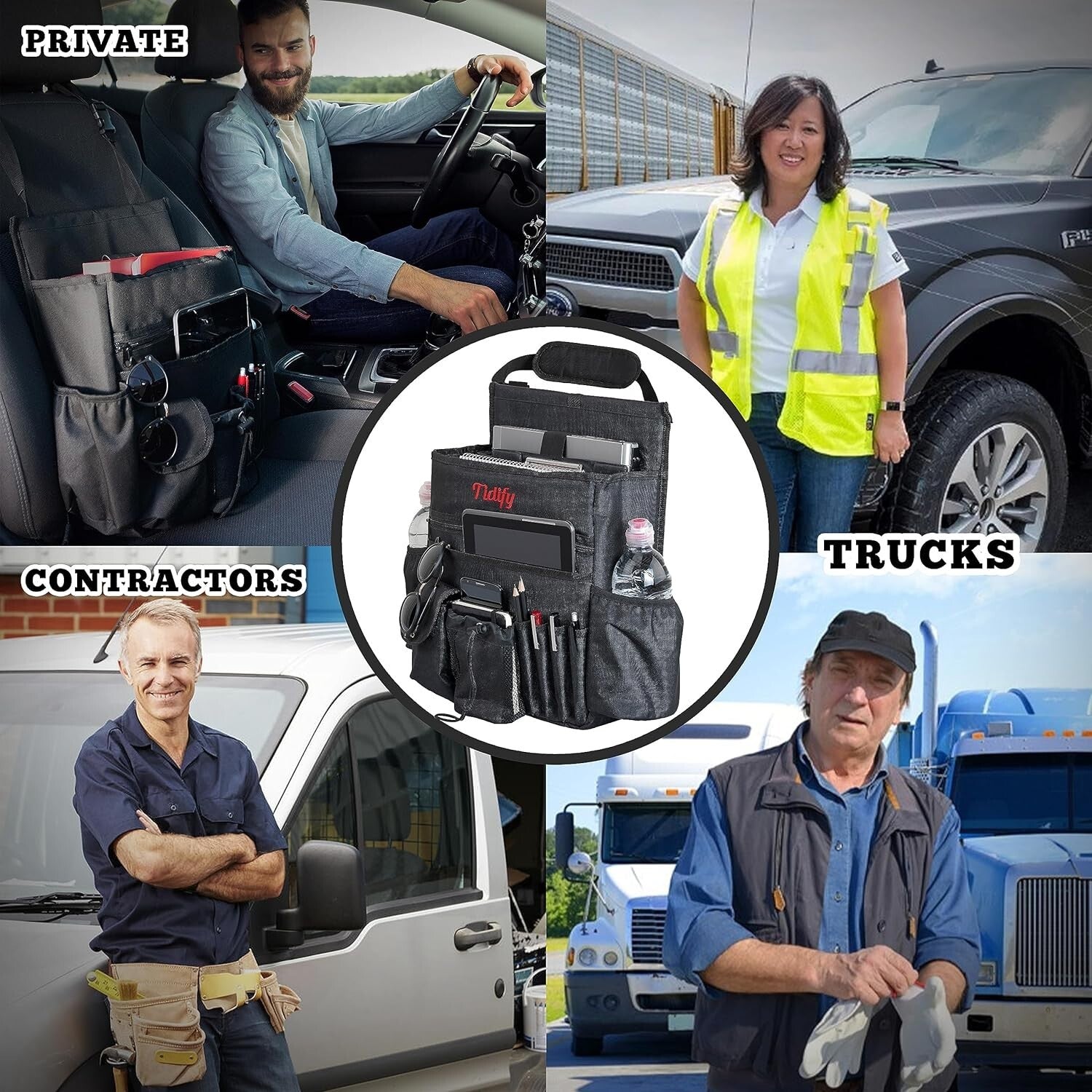 2023 Car Front Seat Organizer with Tablet Storage & Comfort Shoulder Strap