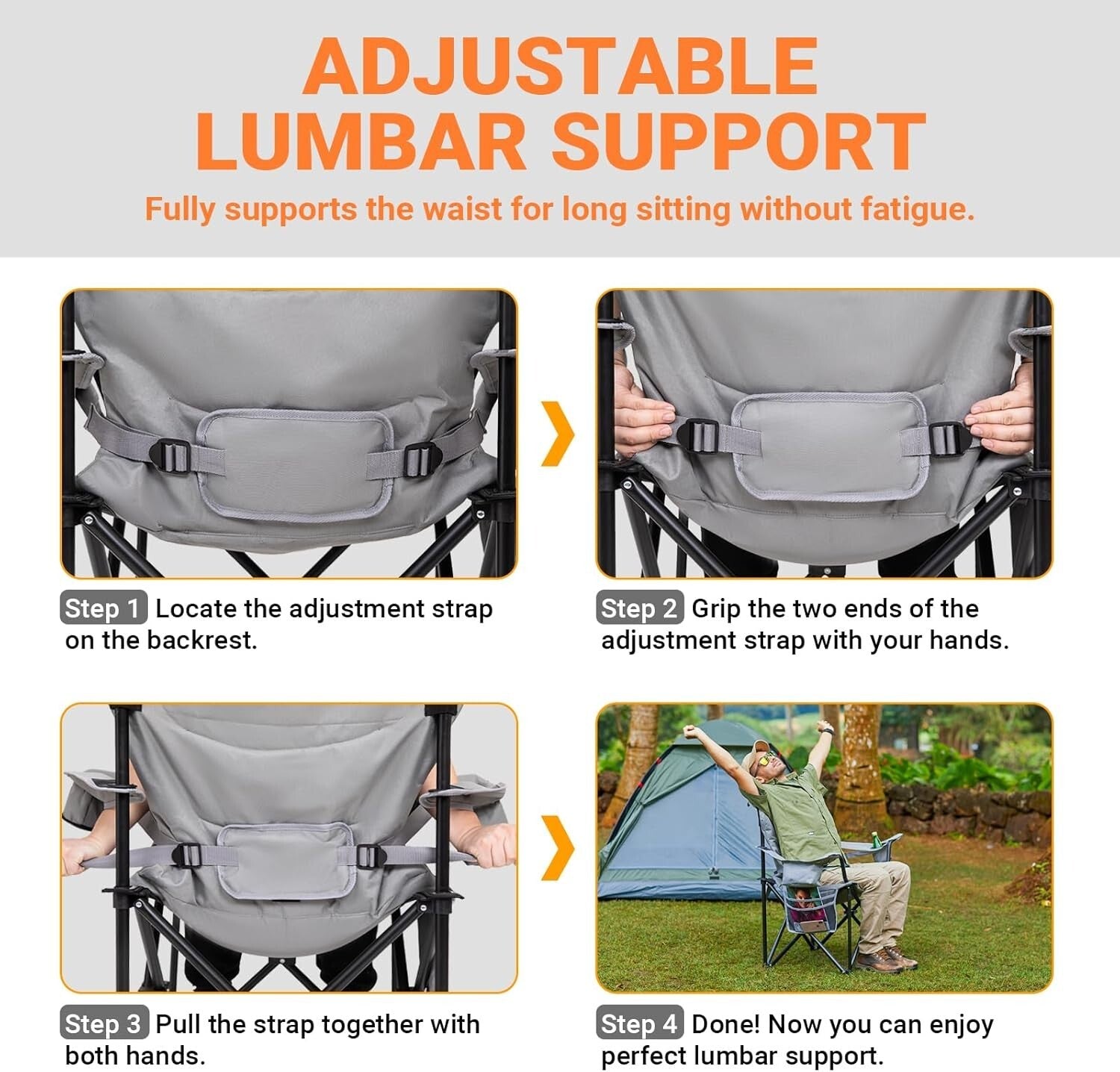 Portable Oversized Chair with Lumbar Support & Cooler Bag for Camping Comfort