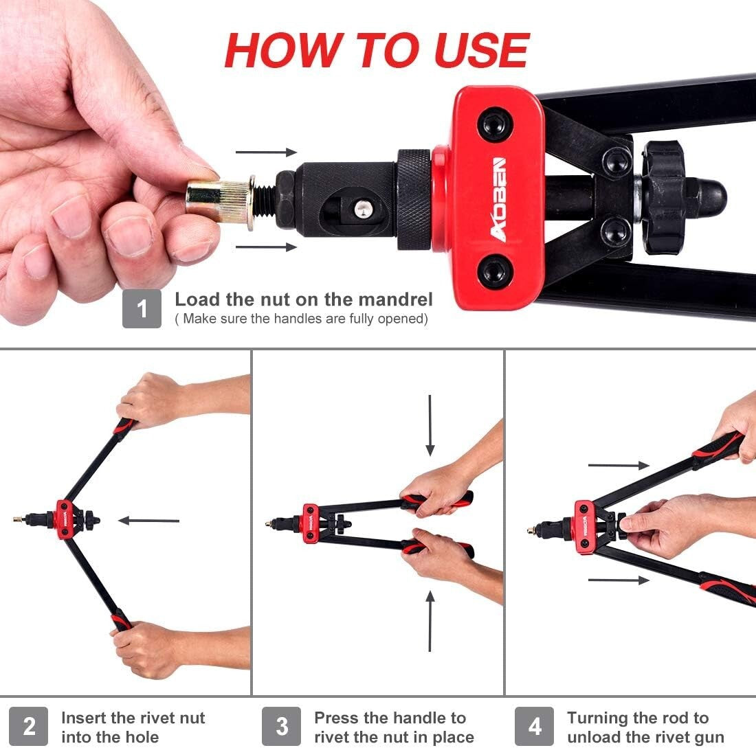 Heavy-Duty 14" Rivet Nut Tool - Quick Change, Durable Design & Full Accessories