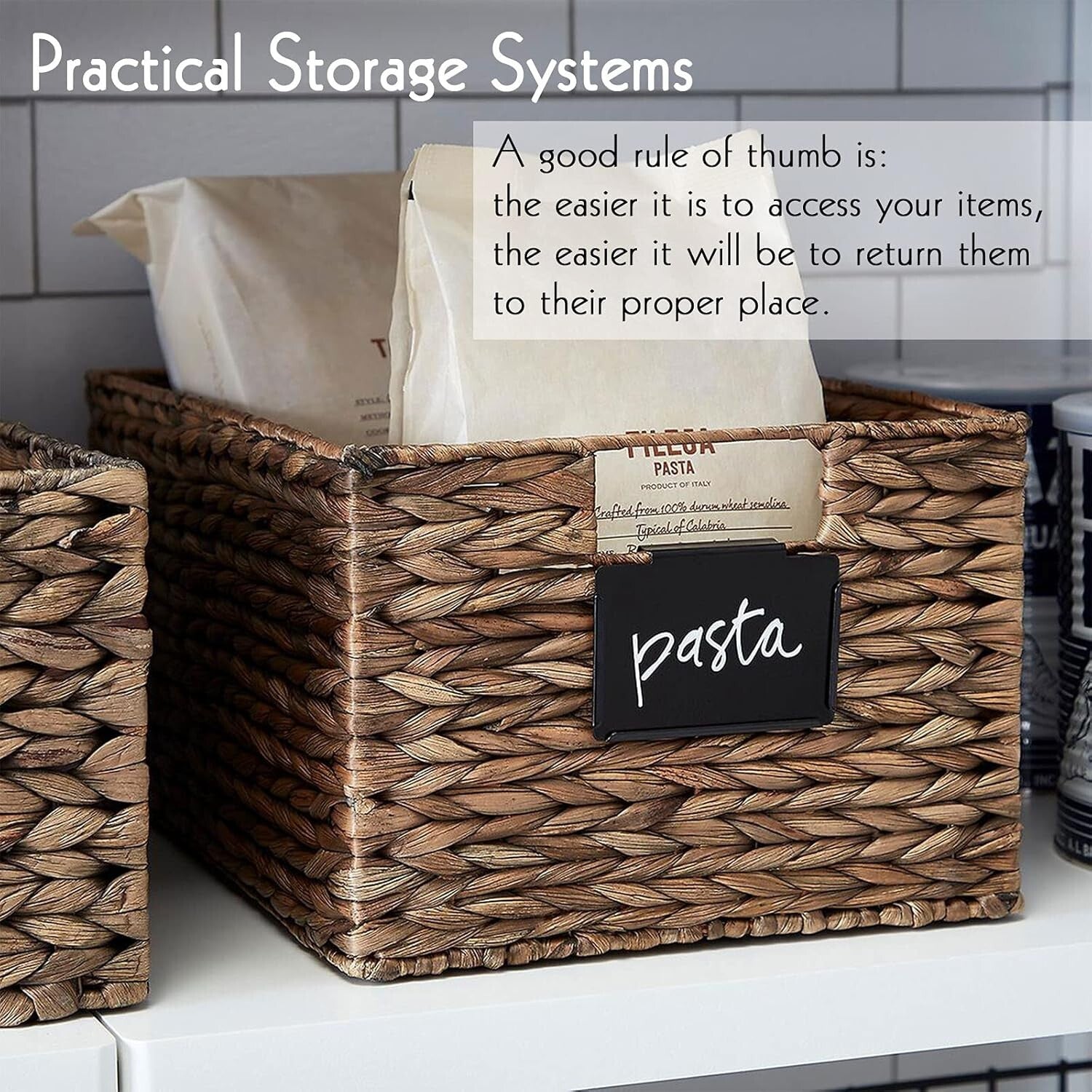Chic 18 Metal Pantry Baskets with Removable Labels and 4 White Chalk Markers