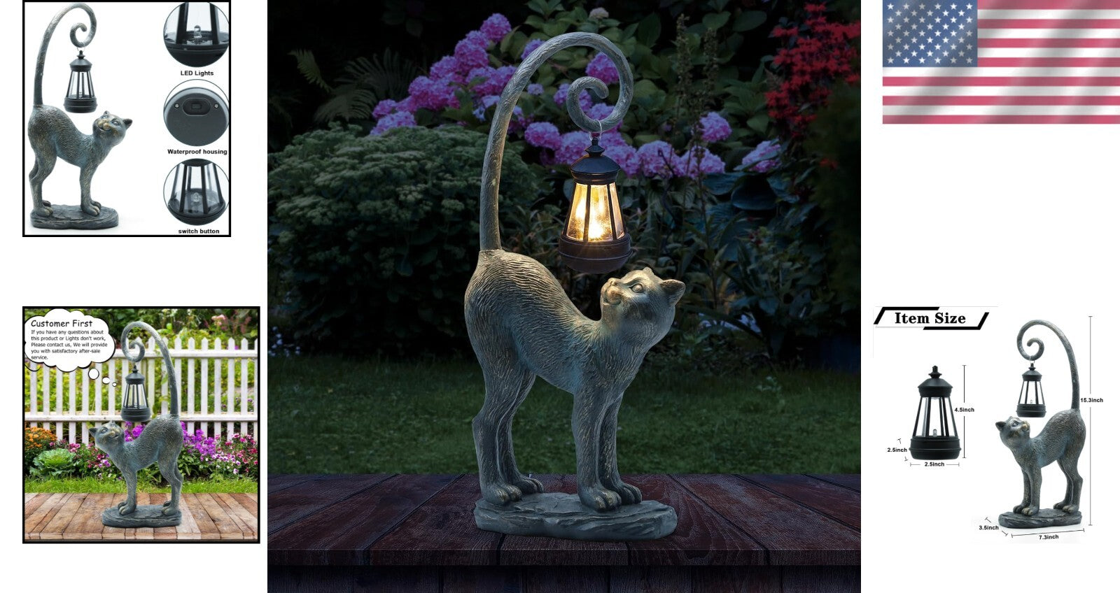 Elegant Solar-Powered Cat Statue for Garden & Patio - Resin Sculpture Decor