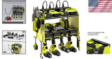 Load image into Gallery viewer, Efficient Power Tool Wall Organizer with 4 Slots, Hooks, and Surge Protection