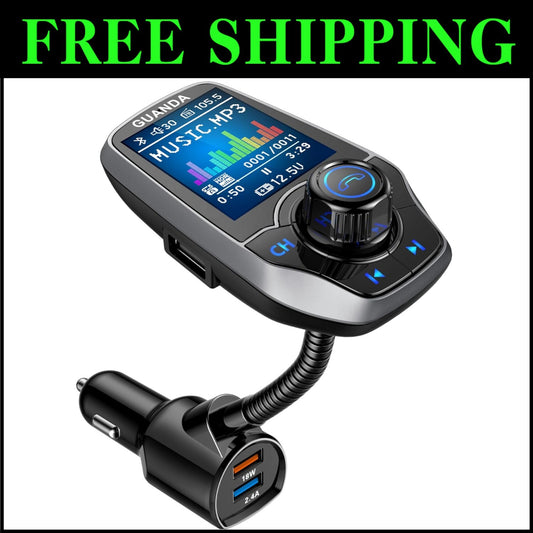 Upgraded Bluetooth FM Transmitter for Car - 1.8" Color Display & Dual USB Cha...