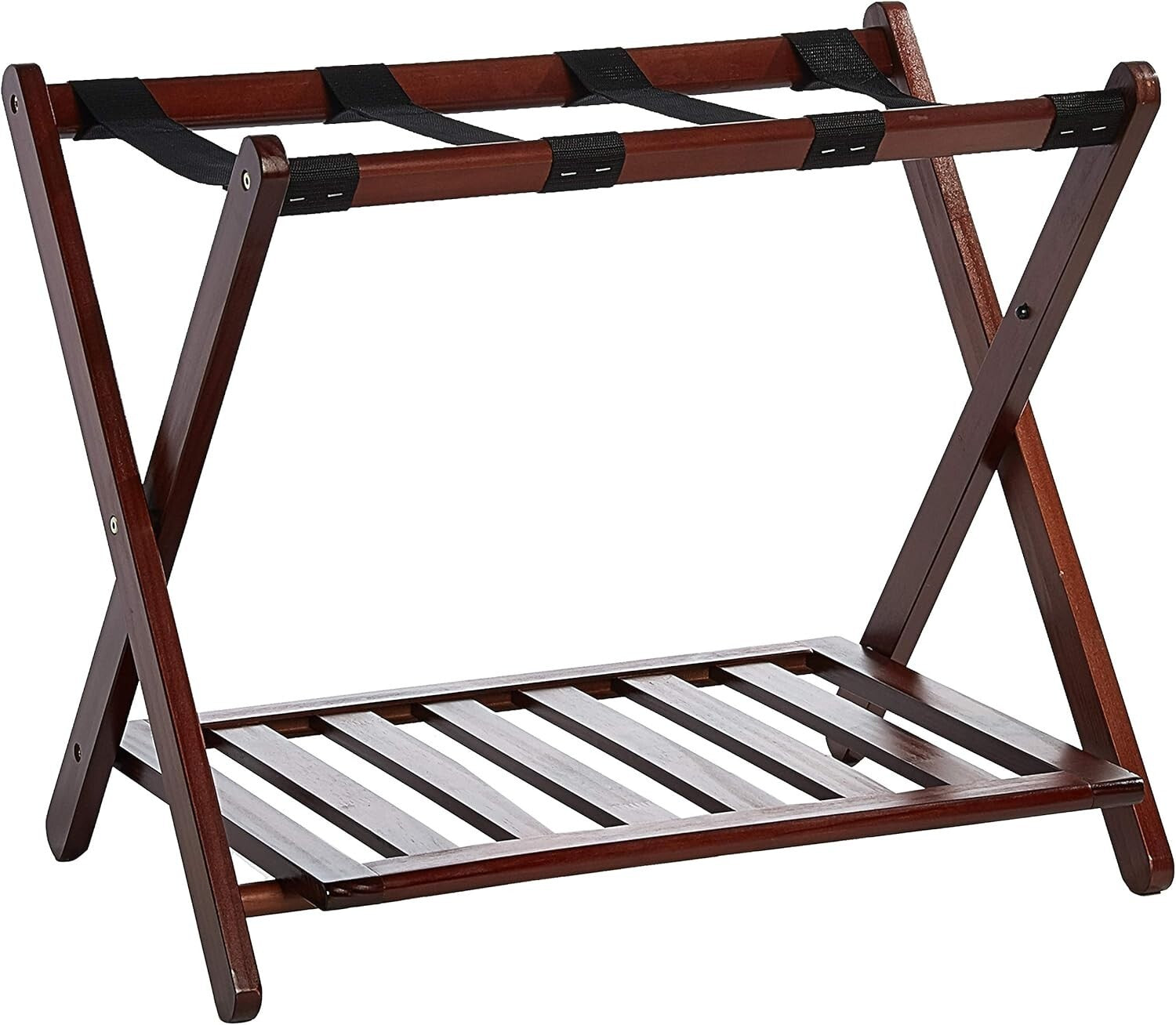 Elegant Walnut Luggage Rack - Sturdy Solid Wood with Convenient Double Levels
