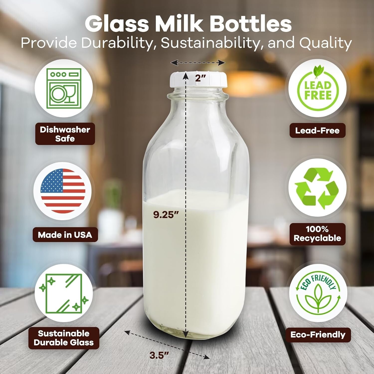 Elegant 4-Pack Clear Glass Milk Bottles - 33.8 oz with Durable Pour Spouts