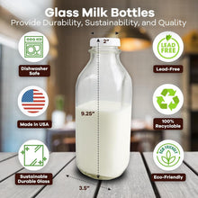 Load image into Gallery viewer, Elegant 4-Pack Clear Glass Milk Bottles - 33.8 oz with Durable Pour Spouts