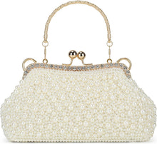 Load image into Gallery viewer, Handcrafted Vintage Pearl Evening Bag with Detachable Chain - Perfect for Brides
