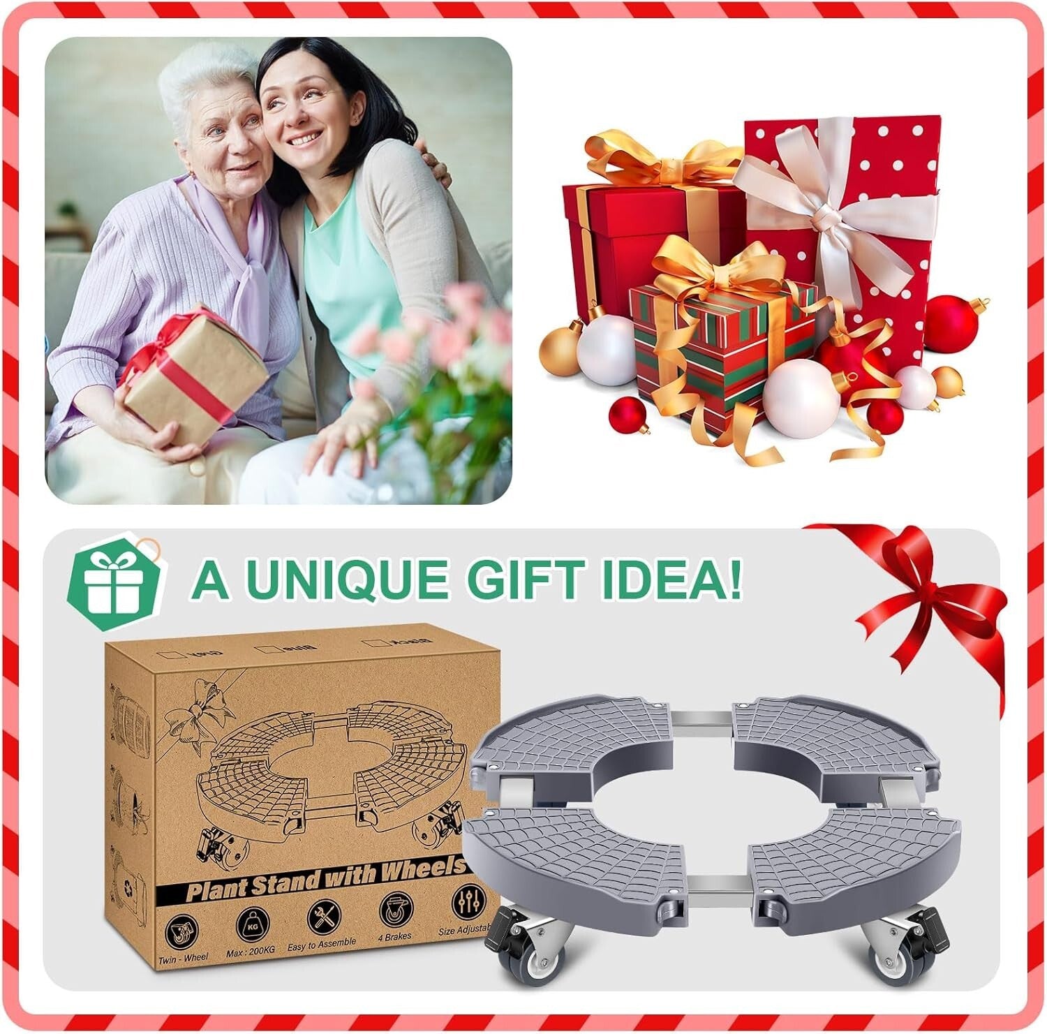 Easy Assemble Rolling Plant Caddy for Large Flower Pots - 15-21 Inch Adjustable