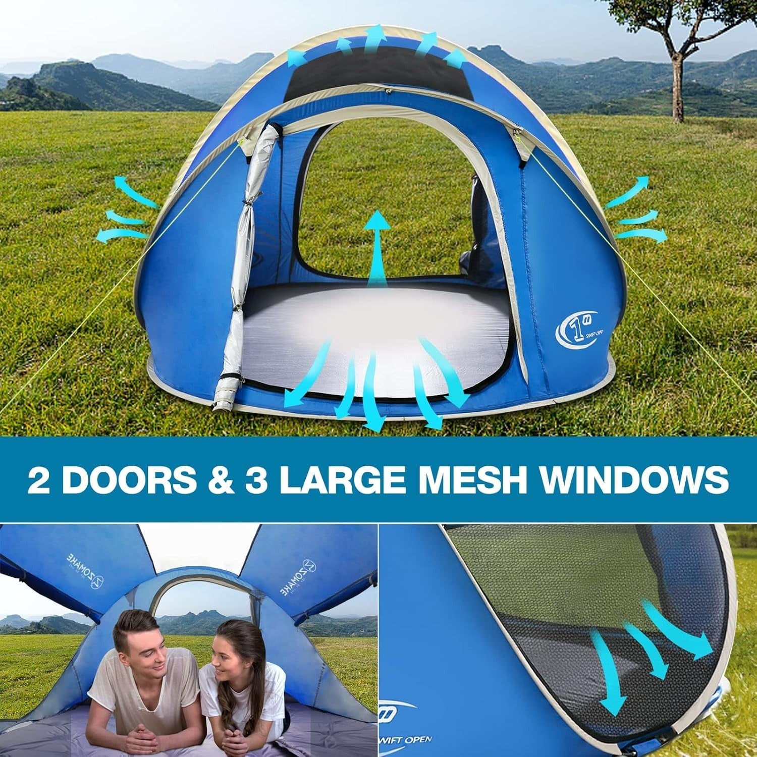 4-Person Instant Pop-Up Tent with 2 Doors - Perfect for Outdoor Adventures
