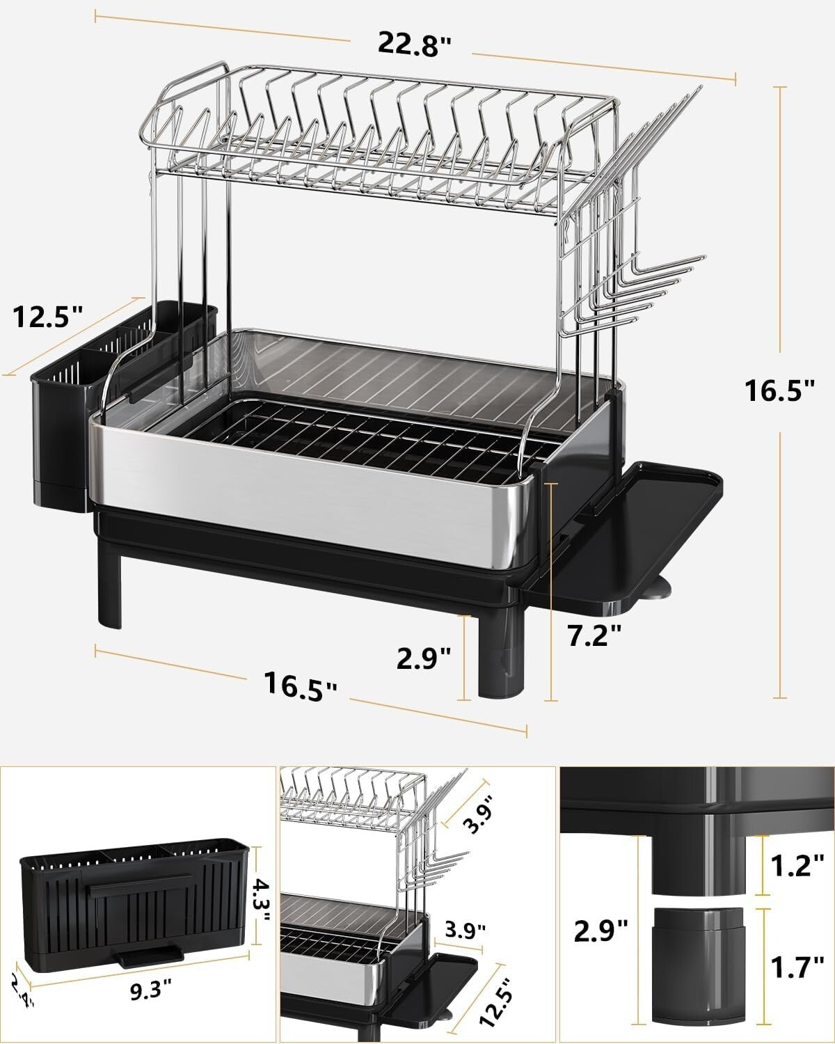 Extra Large Dish Drying Rack With Drainboard - Ideal for Families & Kitchen Use