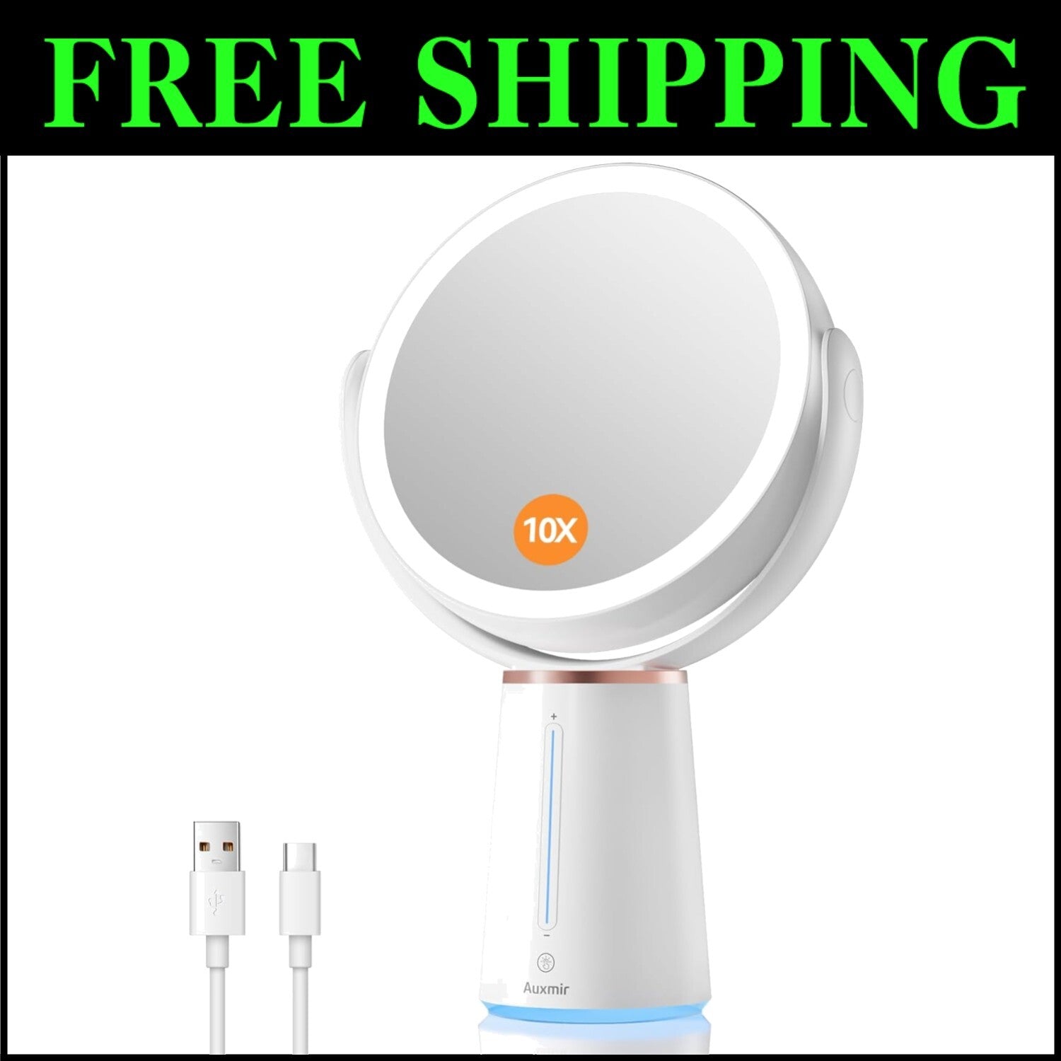 Modern Lighted Makeup Mirror - 2500mAh, 10X Magnification, Perfect for Gifting