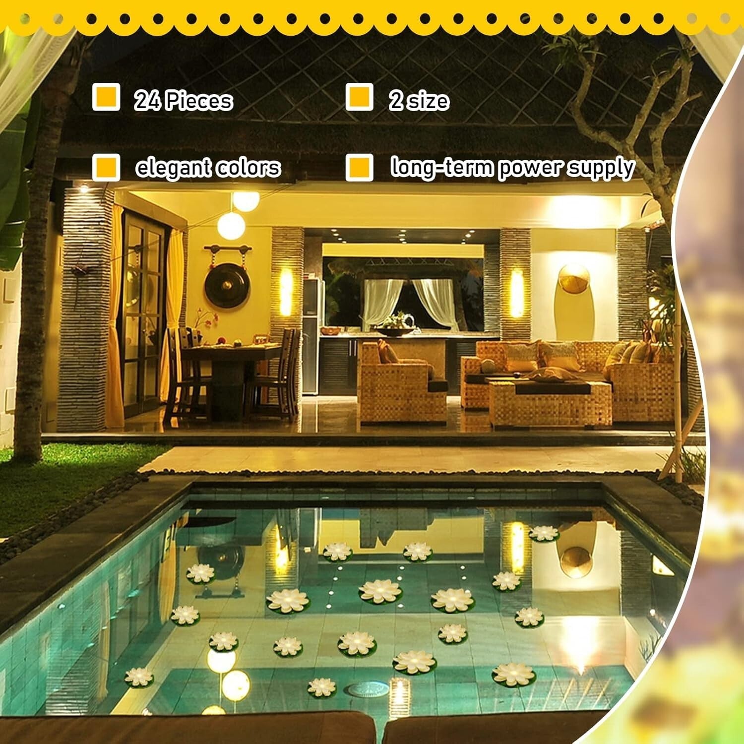 Battery Operated Lotus Floating Lights - Enchanting Garden Decor Set of 24