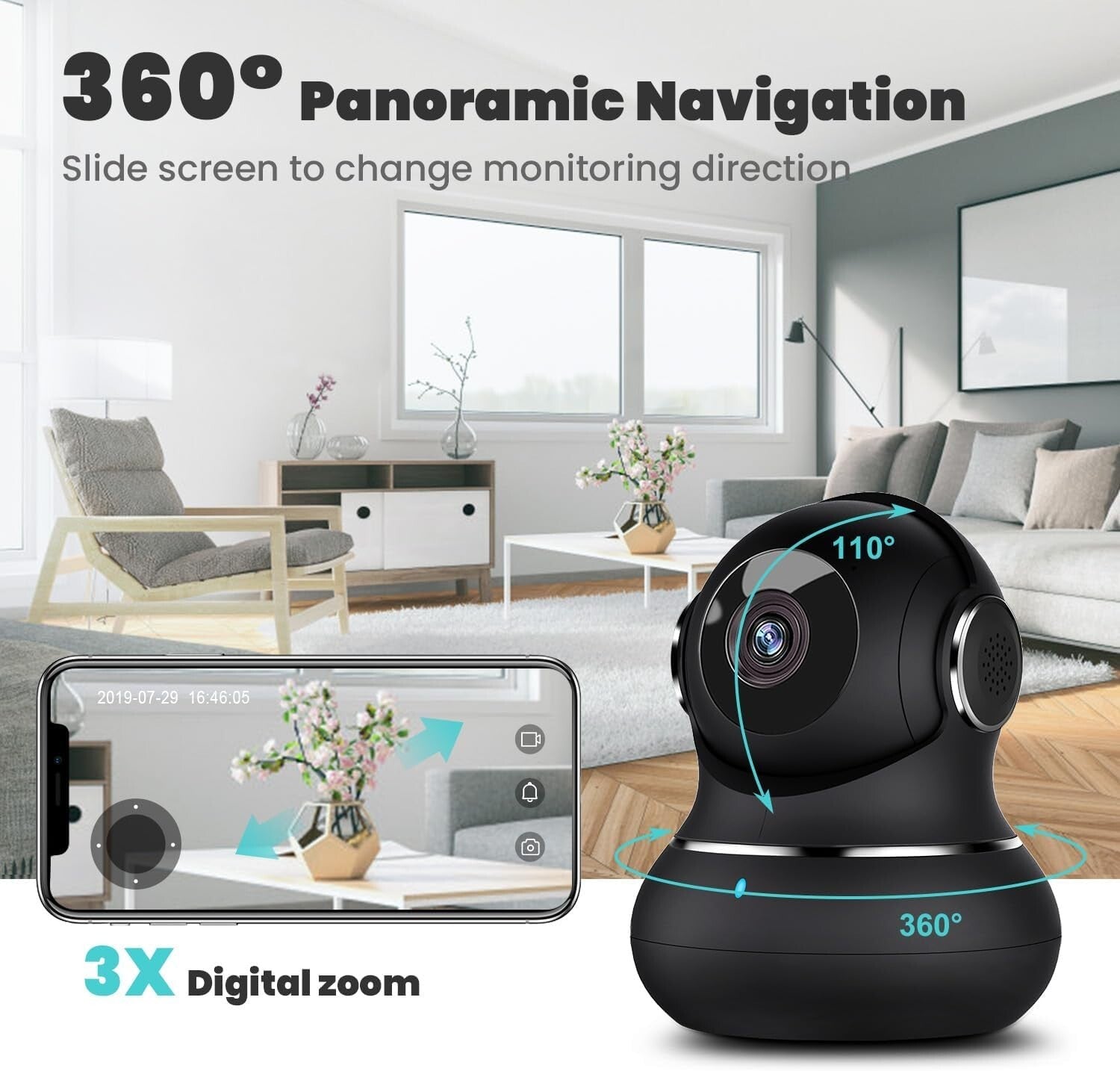 Wi-Fi Enabled 2K Indoor Camera - Pet & Baby Monitor with Night Vision - 2 Pack