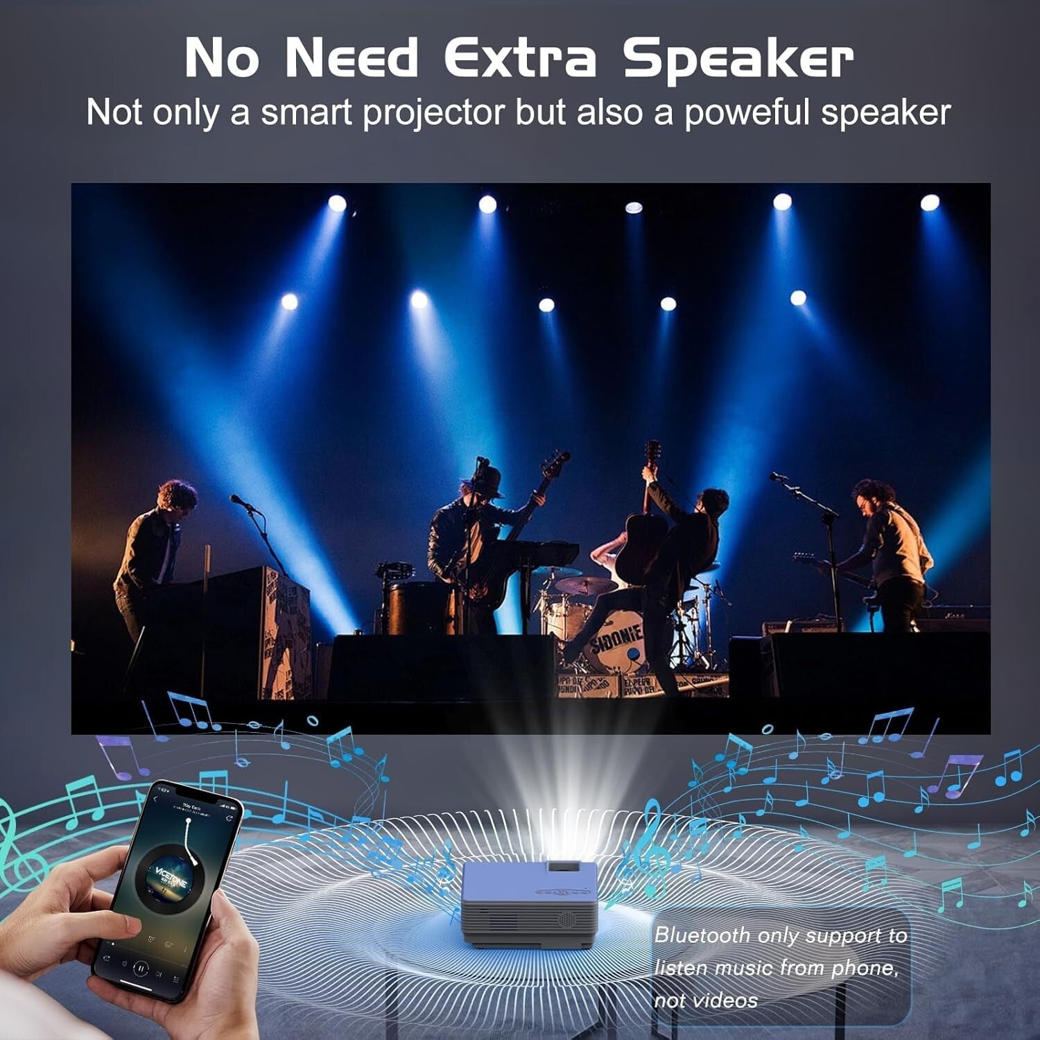 Elegant Home Movie Projector with Crisp 1080P Images & Bluetooth Speakers