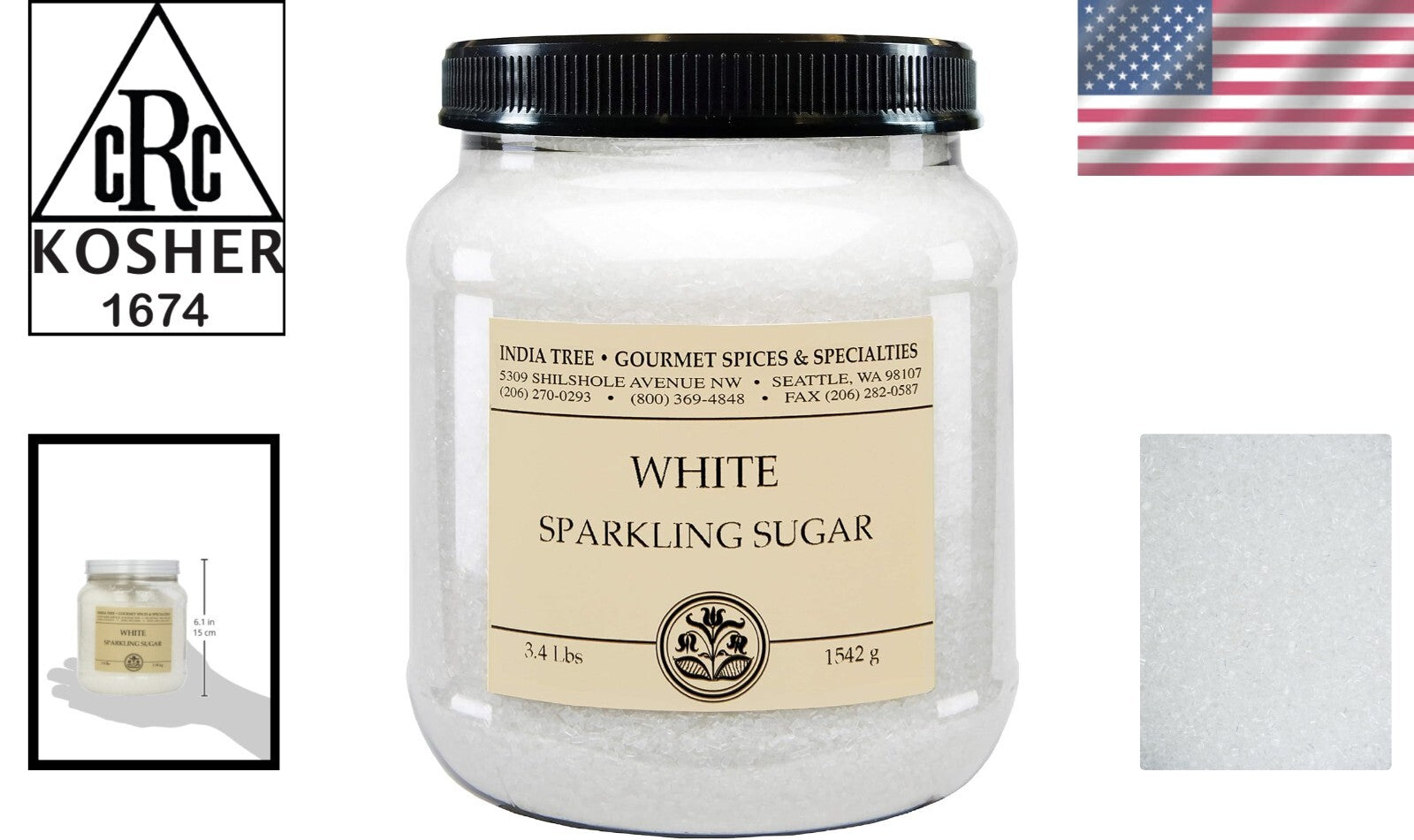 Elegant Sparkling White Sugar Sprinkles, 3.4 lb Jar for Baking & Decorating