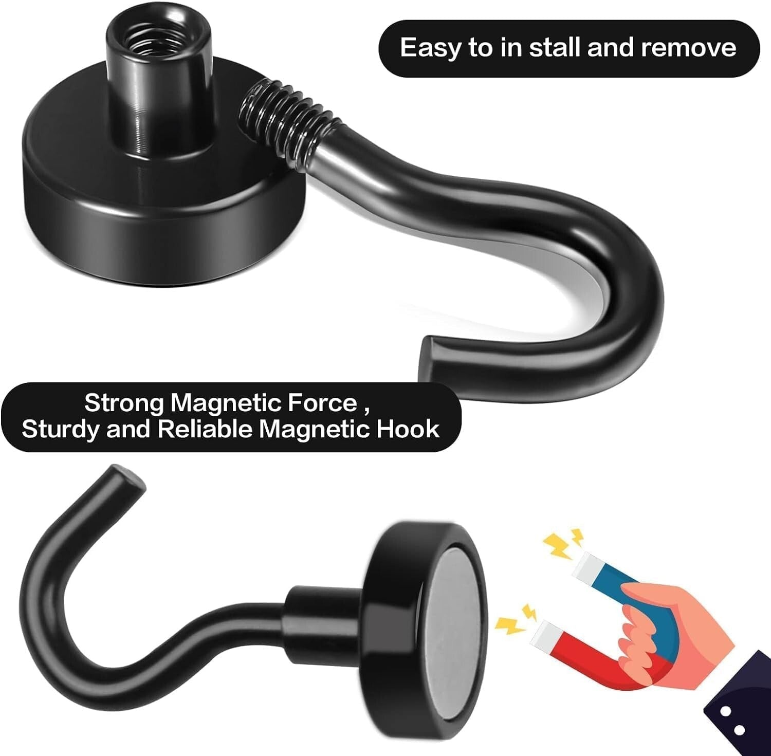 Easy Assemble Magnetic Hooks - 25LB Capacity, Maximize Space with 120 Pieces