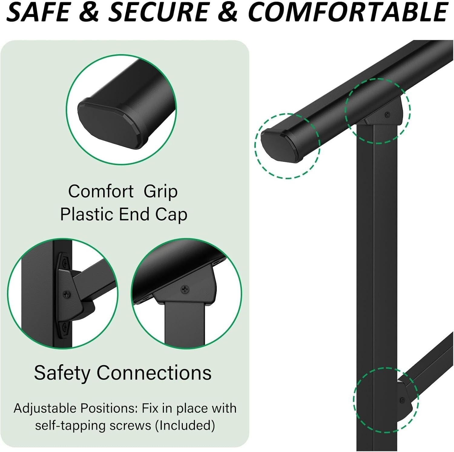 Elegant Black Wrought Iron Outdoor Handrails - 2 Pack for Easy Install Steps