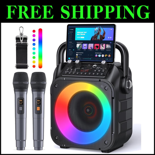 Family-Friendly Karaoke Machine with Bluetooth, Lights & 2 Wireless Microphones