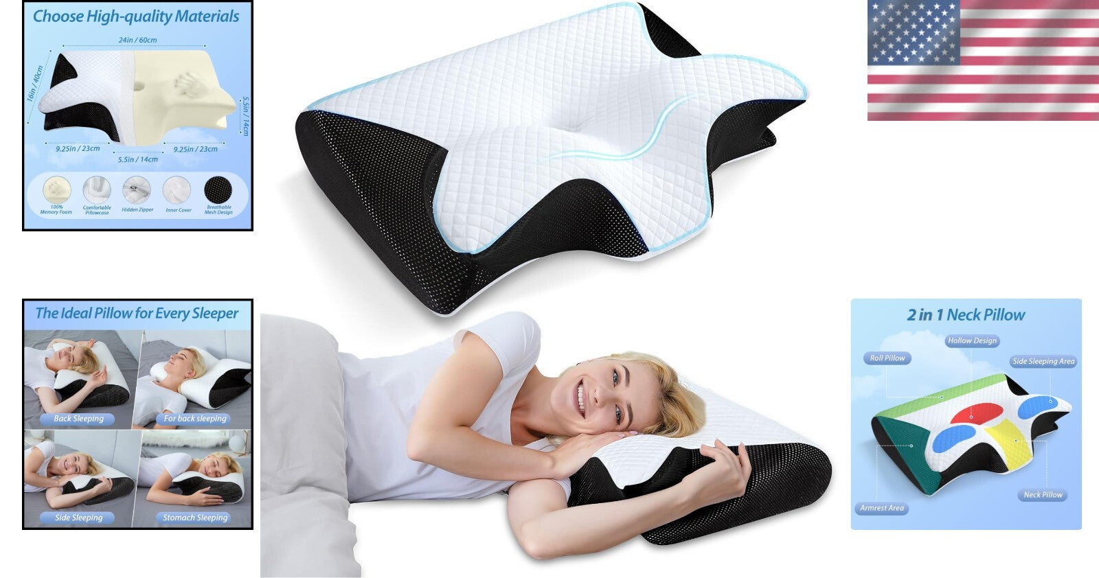 Adjustable Height Memory Foam Neck Pillow for Side, Back, and Stomach Sleepers