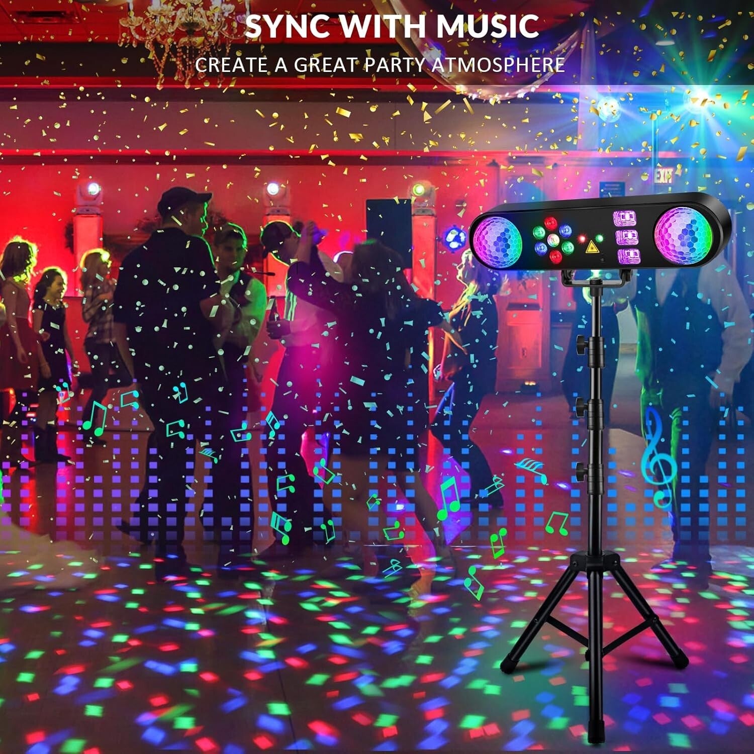 5-in-1 DJ Lights with Sound Activation & Tripod Stand for Ultimate Parties