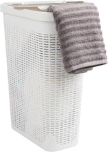 Load image into Gallery viewer, Chic Space-Saving 40L Wicker Laundry Basket with Ventilated Lid - White Plastic