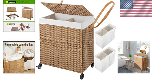 Elegant 110L Divided Laundry Basket with Wheels - Waterproof and Easy-Clean
