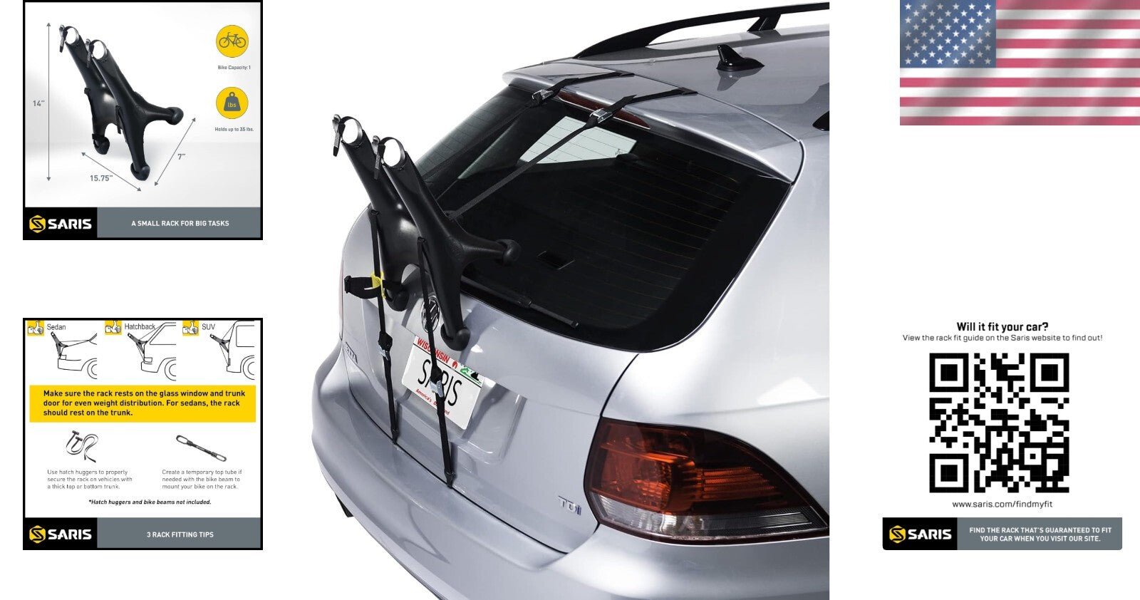 Eco-Friendly 1-Bike Trunk Rack - Easy Install, Zero Adjustments Needed