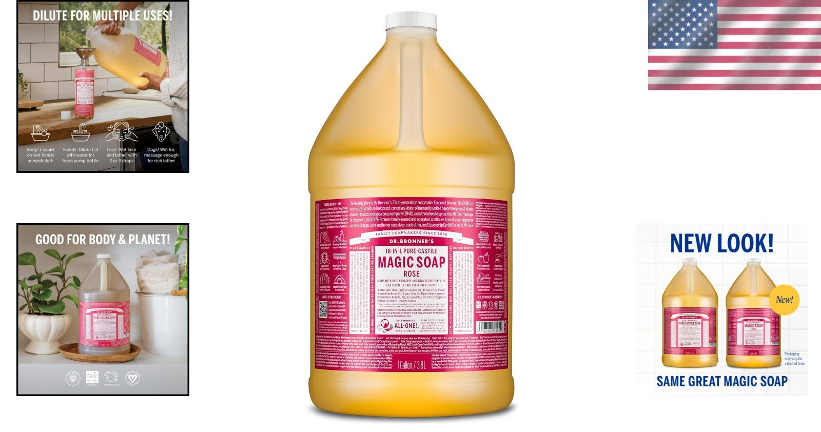 1 Gallon Magic Soap Pure-Castile Liquid Soap Rose - Organic, Vegan & Versatile