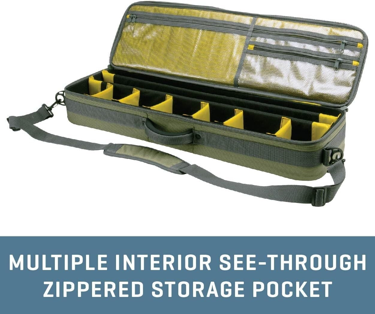 Heavy-Duty Olive Fishing Rod & Gear Bag Case - Holds 4 Rods & 6 Compartments