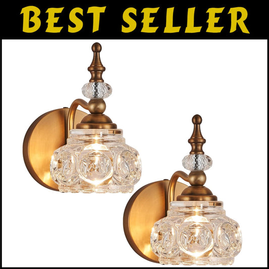 Elegant 2-Pack Brass Wall Sconces for Timeless Bathroom and Living Room Lighting