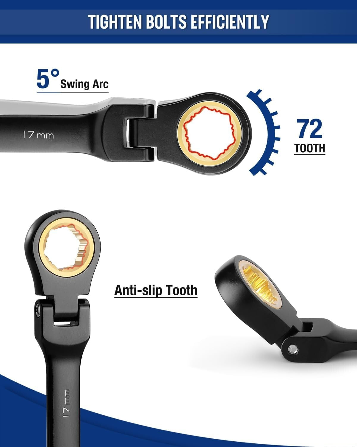 Durable 8-Piece Metric Ratcheting Wrench Set with 72 Teeth & Rolling Pouch