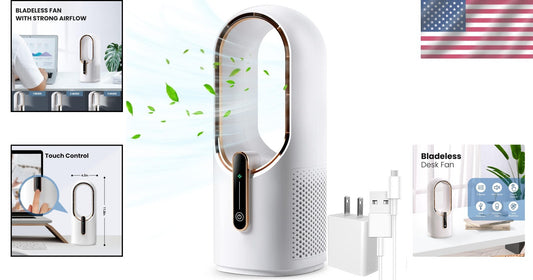 11.8 Inch Bladeless Office Fan - Stylish, Quiet with USB-C & Touch Control