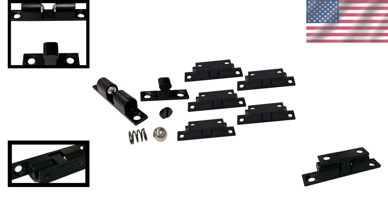 6 Pack Solid Brass Double Ball Catch - Matte Black, Adjustable & Silent Closing