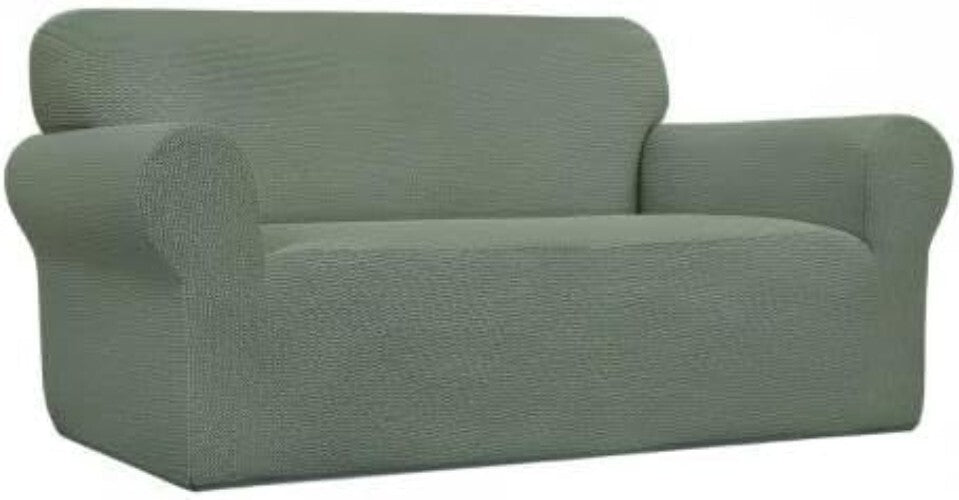 Greyish Green Stretch Loveseat Cover in Jacquard Fabric - Easy Care and Stylish