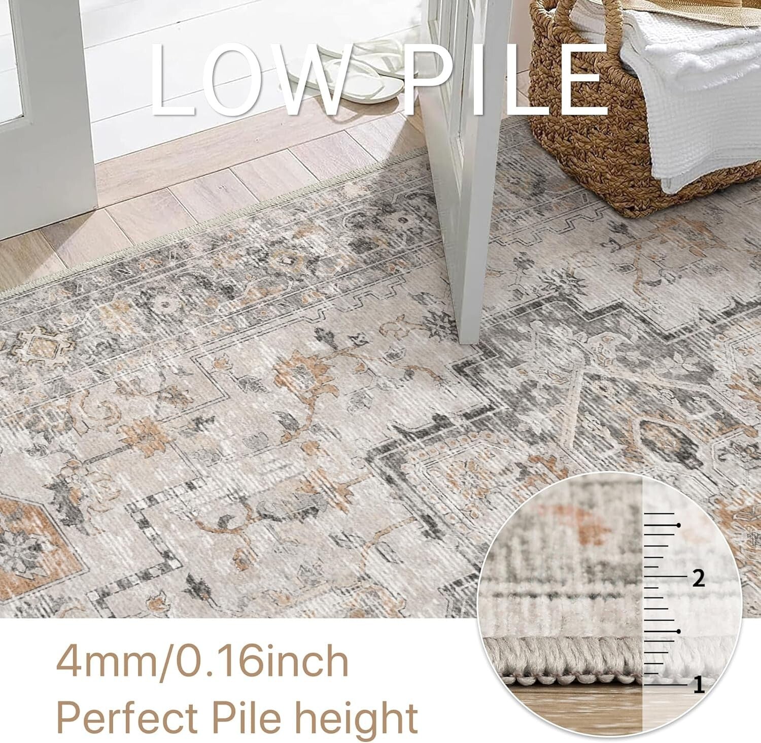 Retro Floral 2x3 ft Area Rug - Machine Washable, Non-Slip Doormat in Taupe