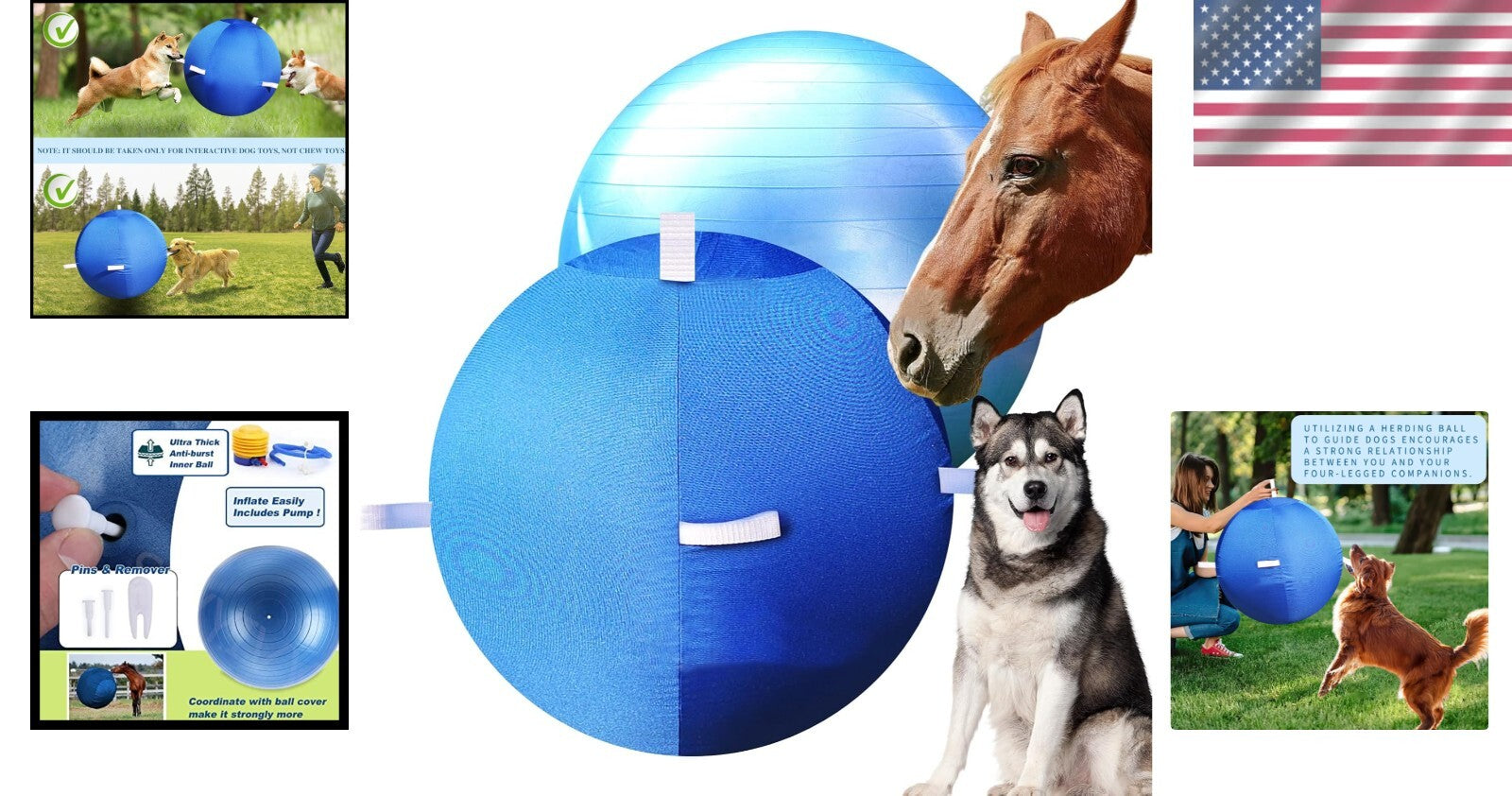 Durable Anti-Burst 25" Dog & Horse Soccer Ball with Safety Cover in Blue
