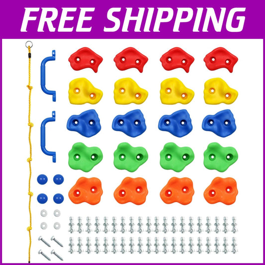 Durable 20pc Kids Rock Climbing Holds with Handles & Knotted Rope - Safe Fun
